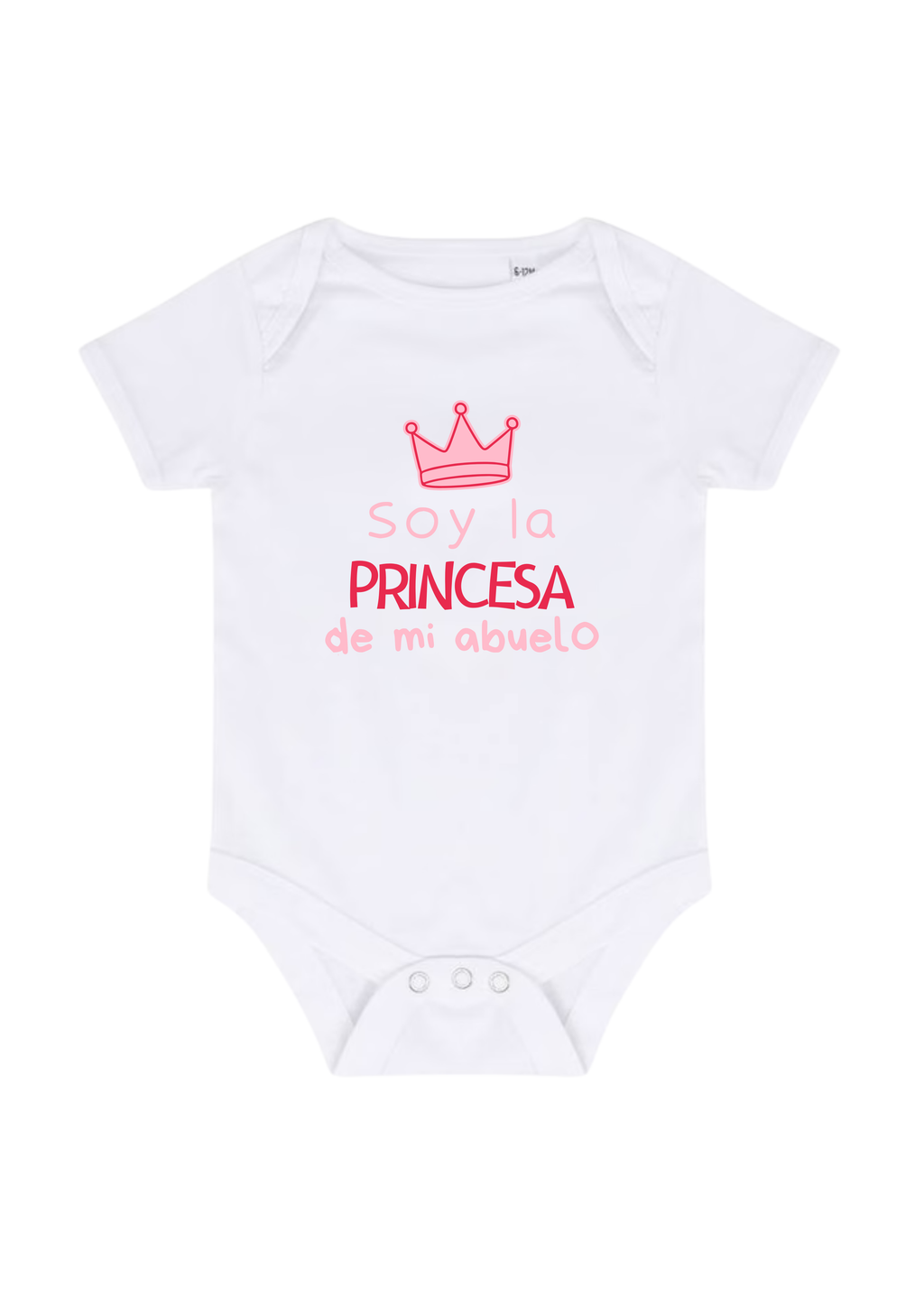 Body bebé blanco con frase “Soy la princesa de mi abuelo” y corona rosa.