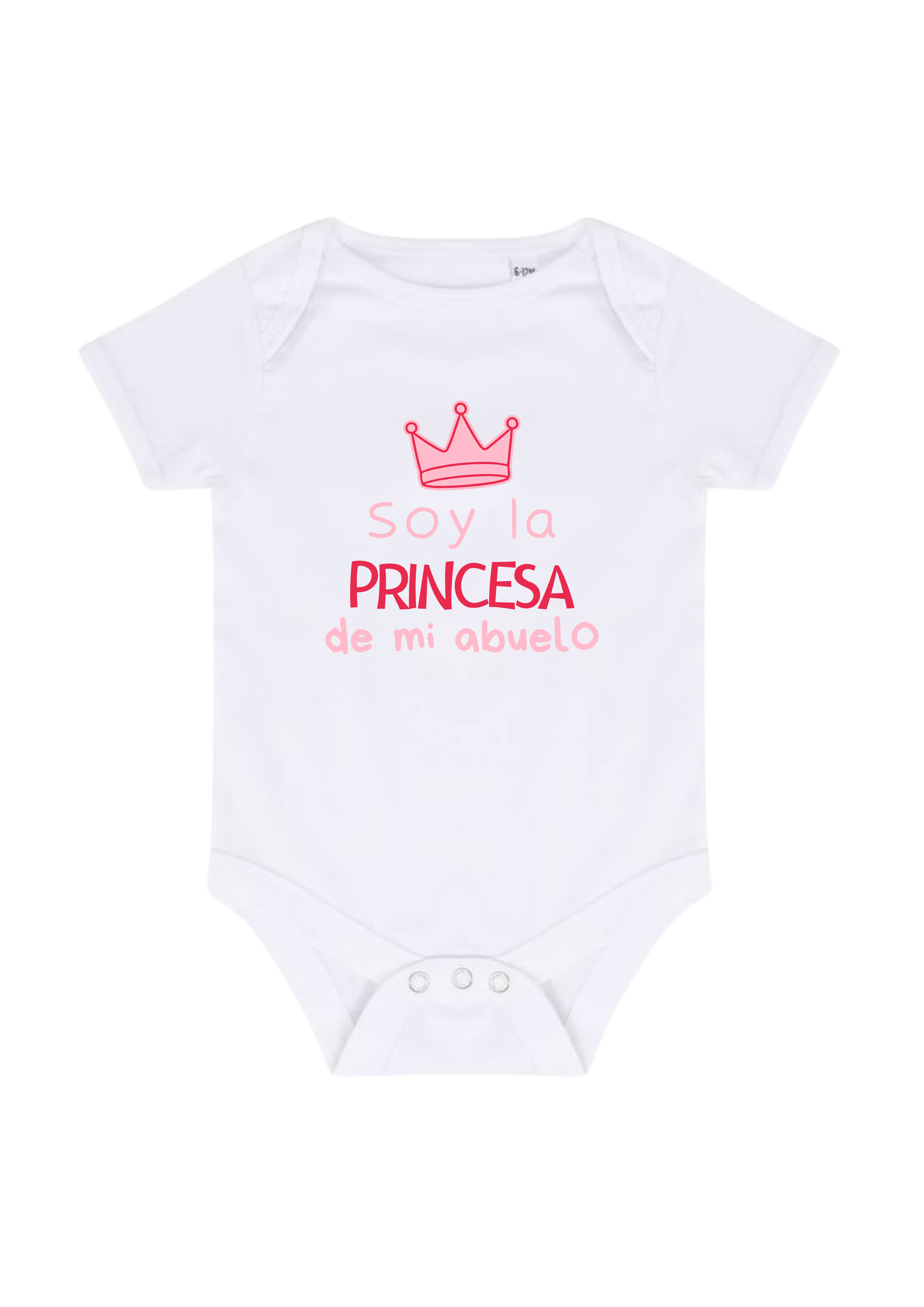 Body bebé blanco con frase “Soy la princesa de mi abuelo” y corona rosa.