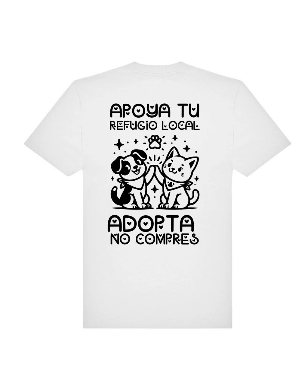 Camiseta Adopta no compres | Apoya tu refugio local - LA FLAMA ESTUDI | Bordados personalizados