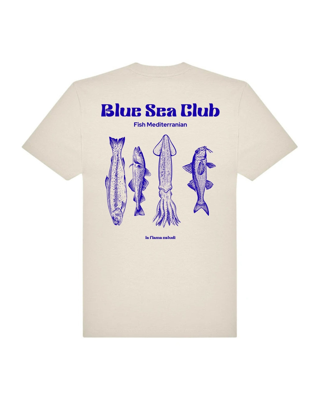 Camiseta Blue Sea Club – Fish Mediterranian - LA FLAMA ESTUDI | Bordados personalizados