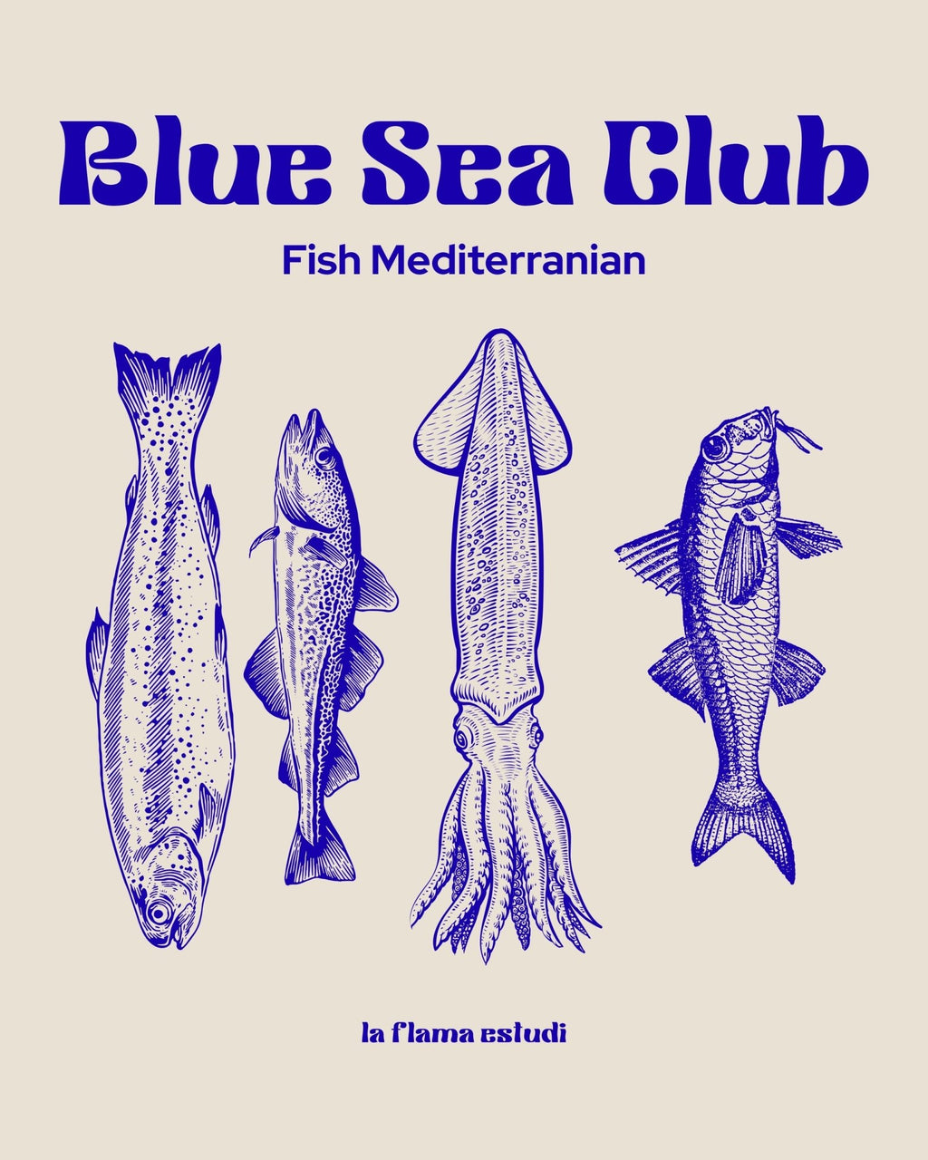 Camiseta Blue Sea Club – Fish Mediterranian - LA FLAMA ESTUDI | Bordados personalizados