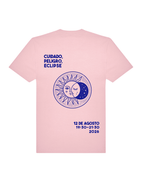 Camiseta Eclipse Solar 2026 en rosa con gráfico azul
