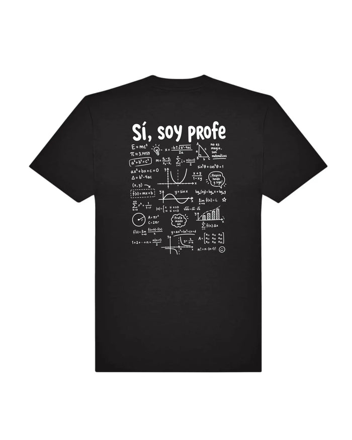 Camiseta Sí, soy profe con diseño estilo pizarra, vista frontal