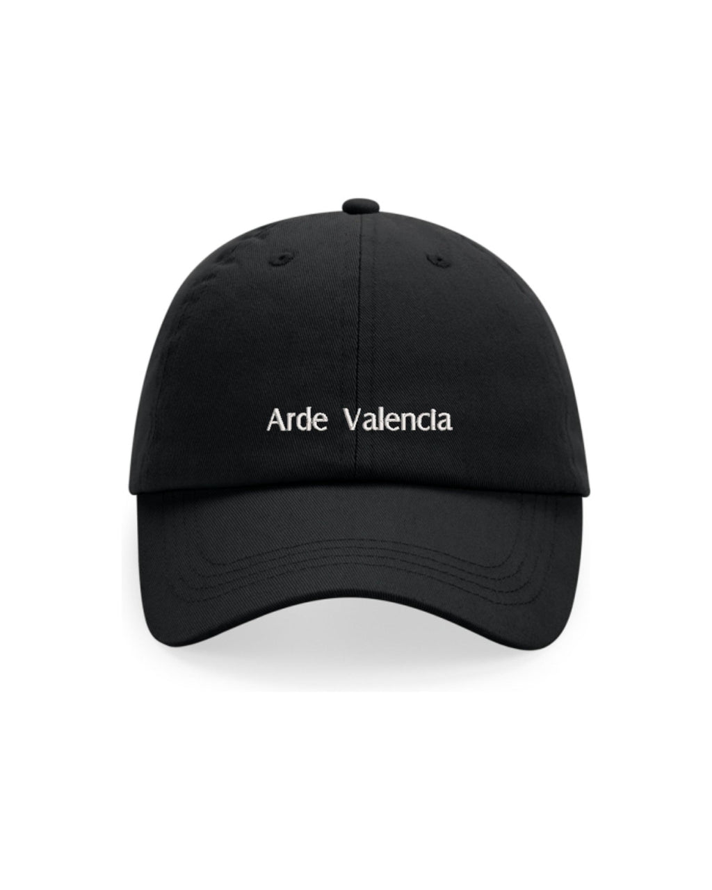 Gorra negra bordada 6 paneles «Arde Valencia» - LA FLAMA ESTUDI | Bordados personalizados