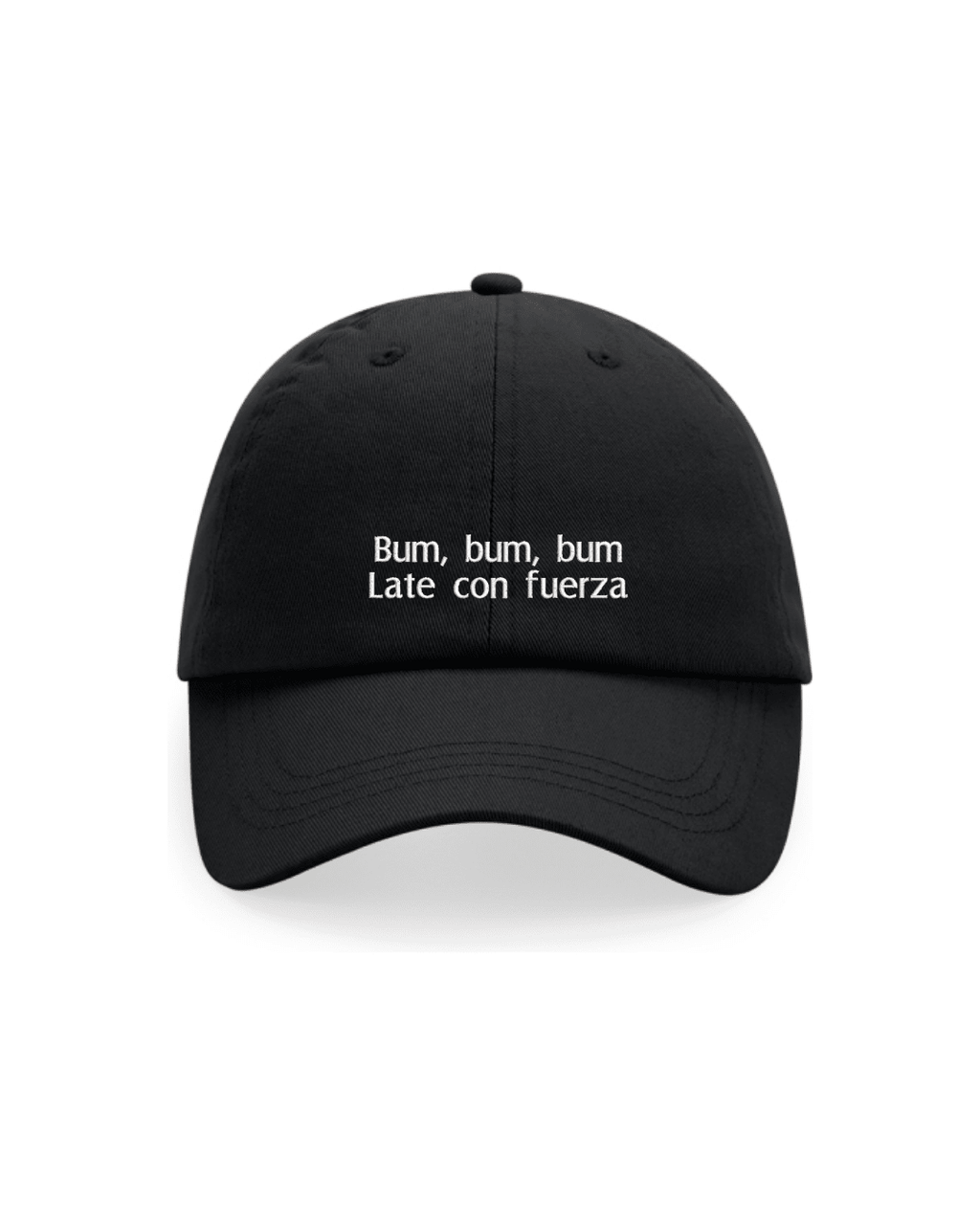 Gorra negra bordada «Bum, bum, bum / Late con fuerza» - LA FLAMA ESTUDI | Bordados personalizados