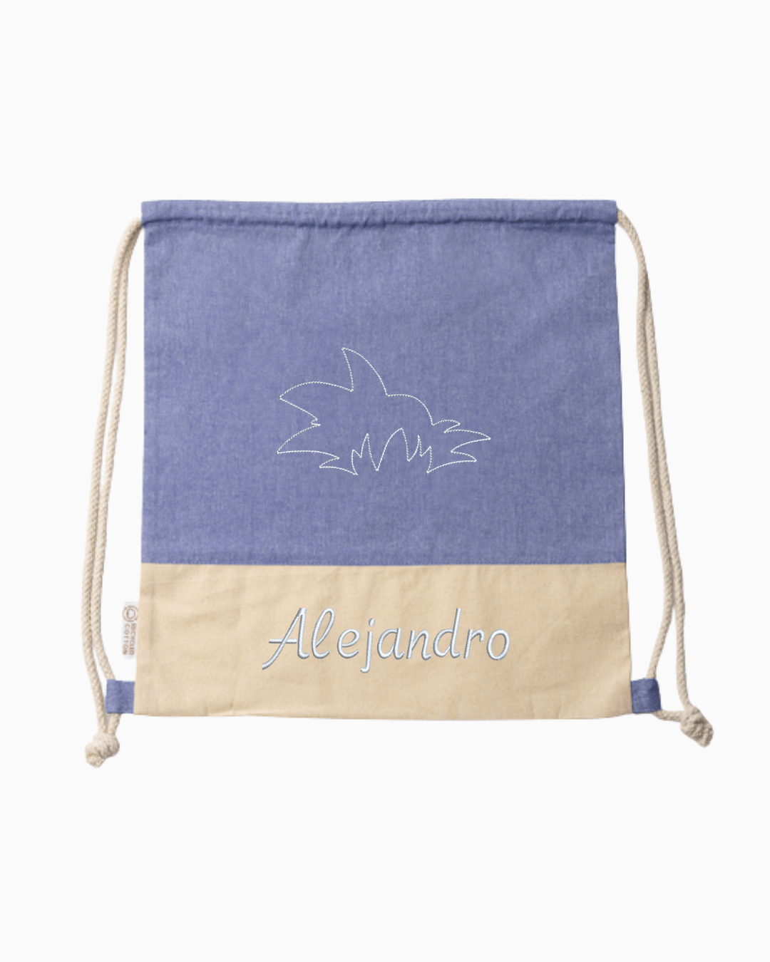 Mochila de tela bordada GOKU + NOMBRE personalizado - LA FLAMA ESTUDI | Bordados personalizados
