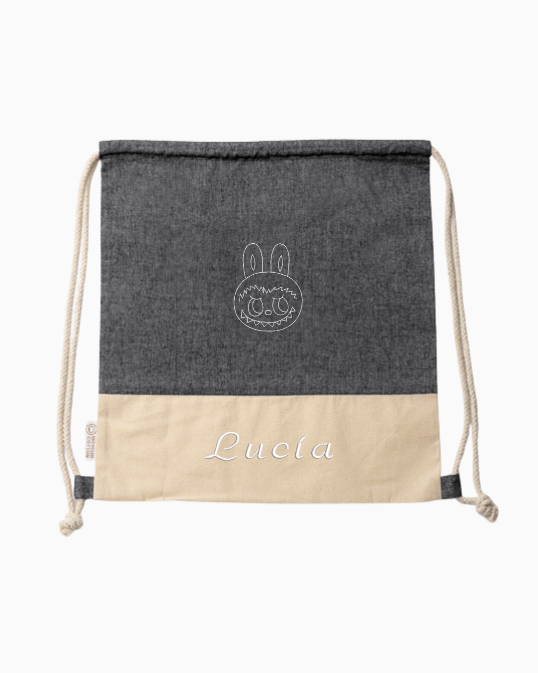 Mochila de tela bordada LABUBU + NOMBRE personalizado - LA FLAMA ESTUDI | Bordados personalizados