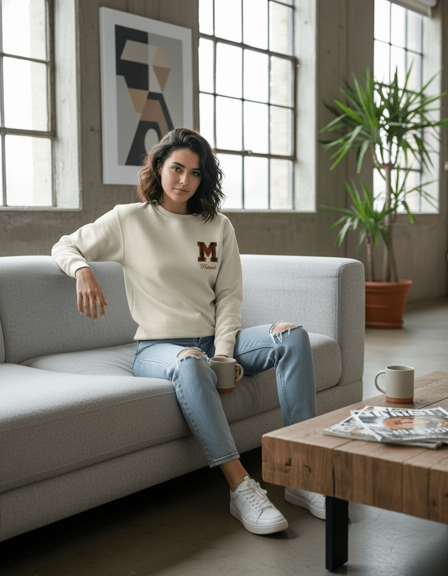 Sudadera personalizada con inicial en tela y nombre bordado - LA FLAMA ESTUDI | Bordados personalizados