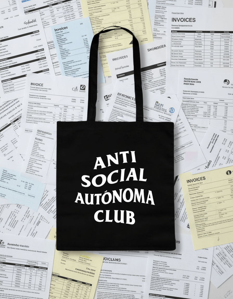 Tote Bag “ANTI SOCIAL AUTÓNOMA CLUB” – Edición Limitada para valientes del freelance - LA FLAMA ESTUDI | Bordados personalizados