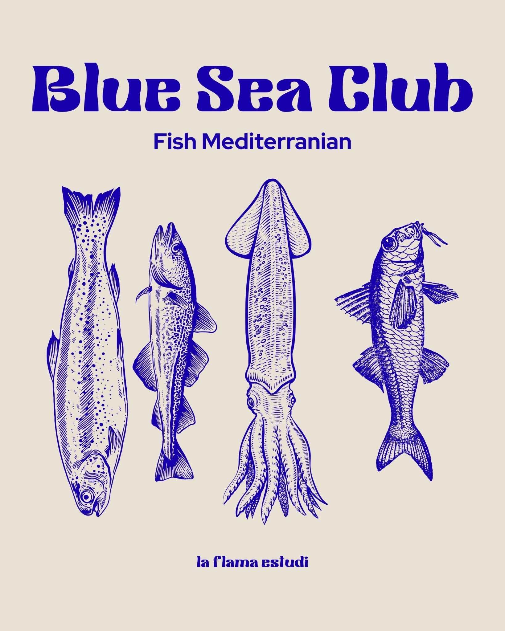 Tote Bag Blue Sea Club – Fish Mediterranian - LA FLAMA ESTUDI | Bordados personalizados