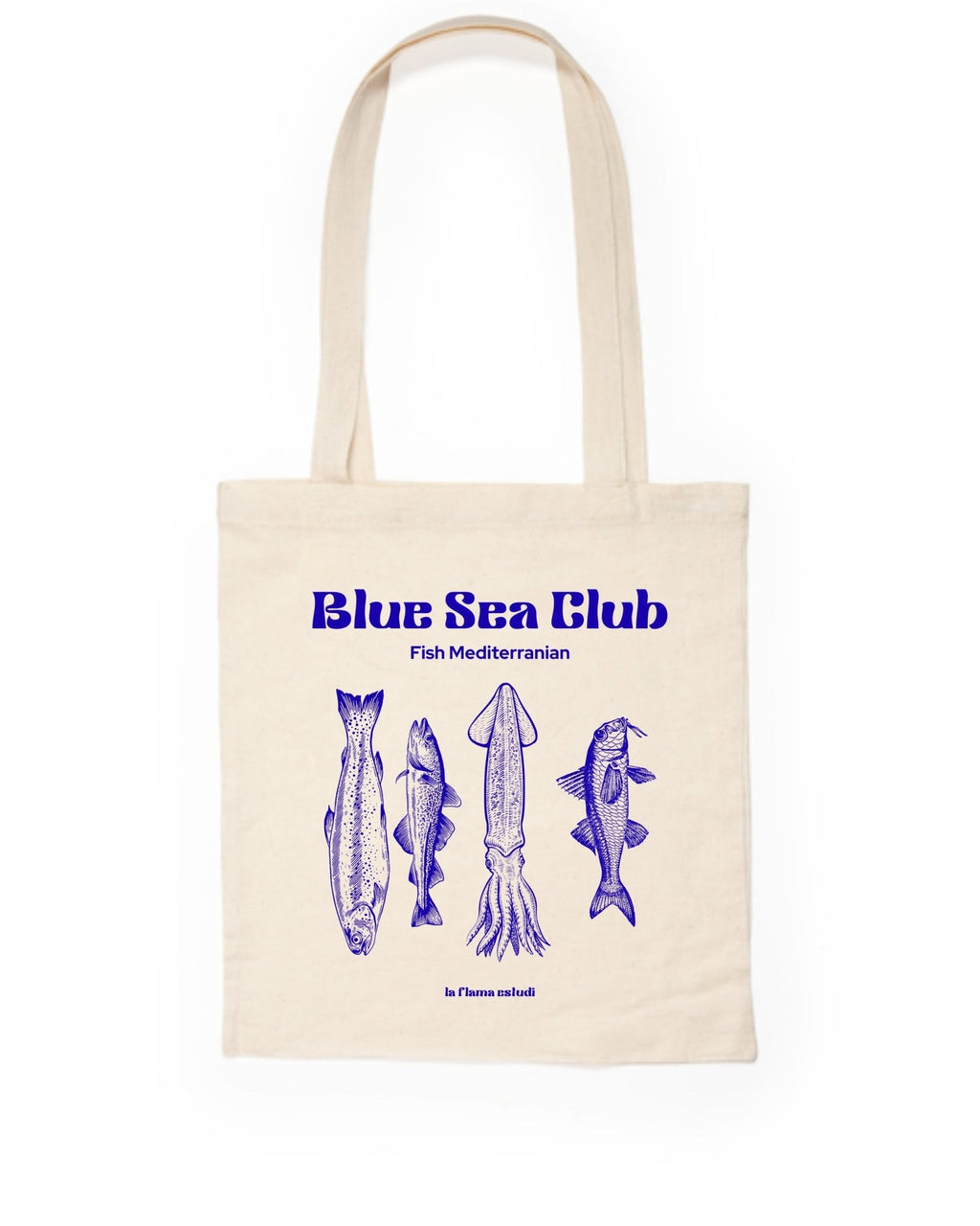 Tote Bag Blue Sea Club – Fish Mediterranian - LA FLAMA ESTUDI | Bordados personalizados