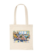 Detalle de la impresión de foto de clase en tote bag de algodón