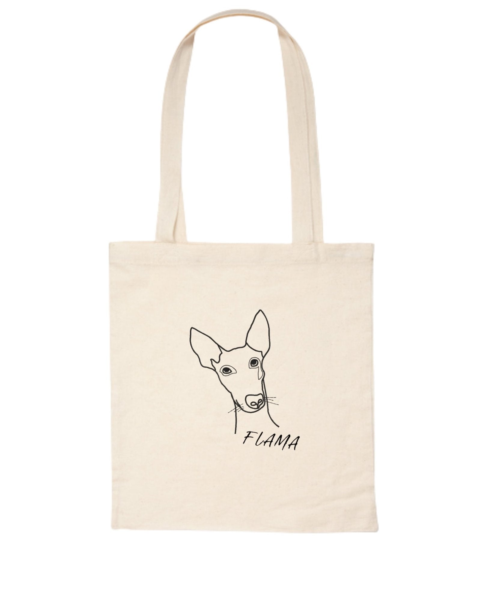Totebag personalizada con el bordado lineal de tu mascota y nombre - LA FLAMA ESTUDI | Bordados personalizados