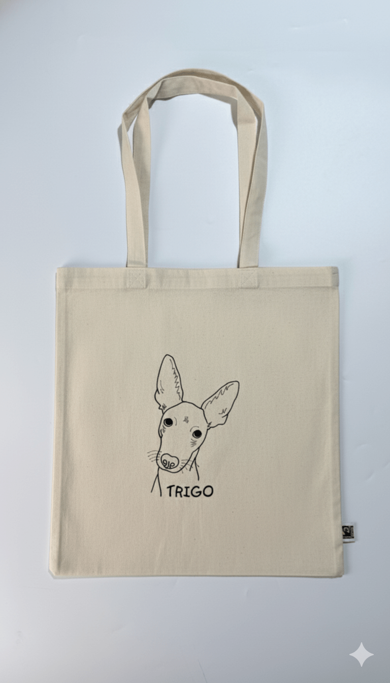 Totebag personalizada con el bordado lineal de tu mascota y nombre - LA FLAMA ESTUDI | Bordados personalizados